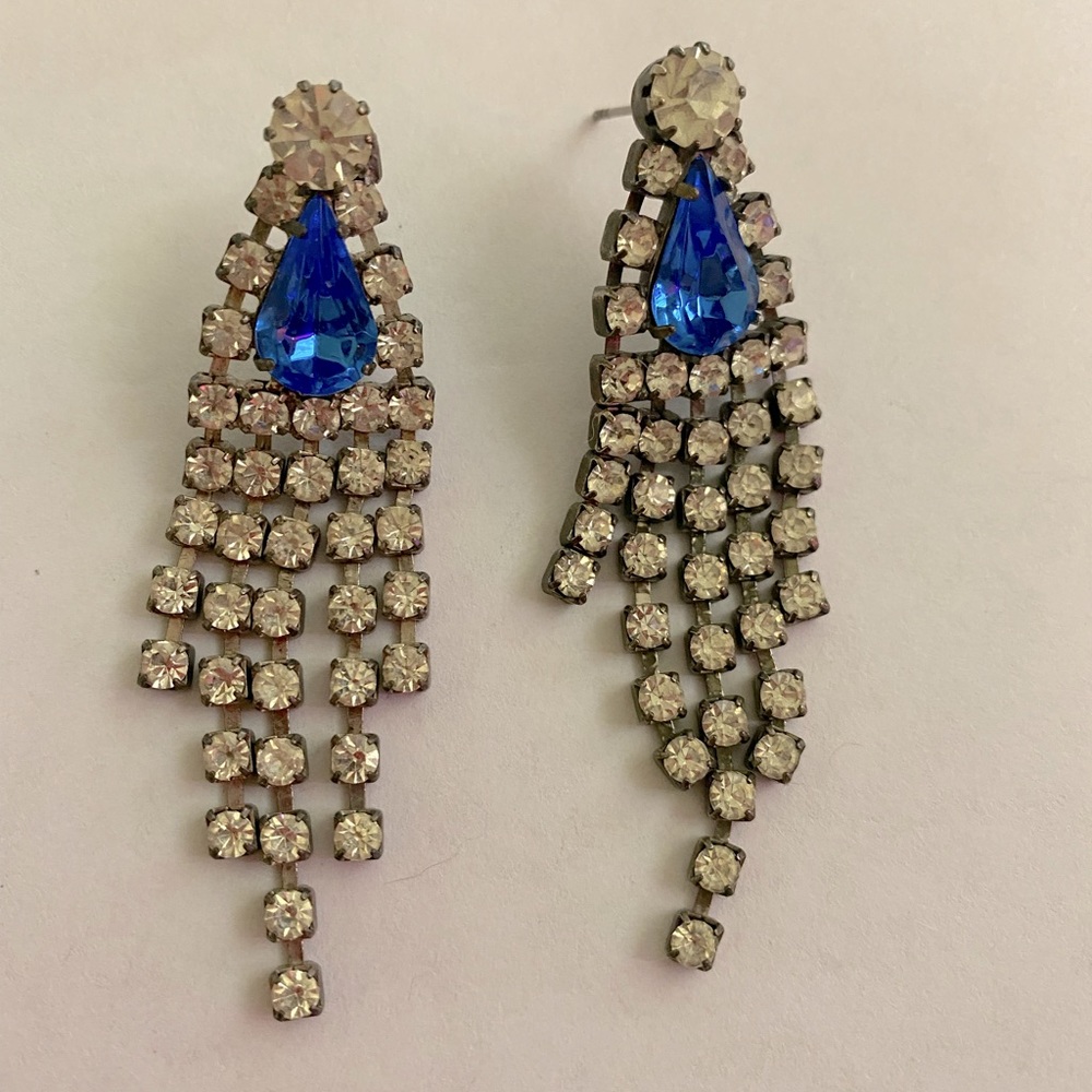Beautiful Blue and clear Rhinestone Earrings